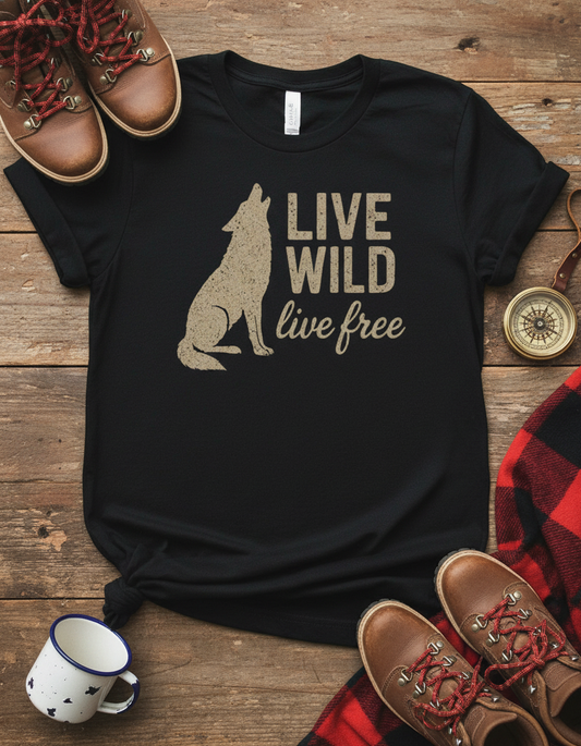 Live Wild Live Free Wolf Howling Wilderness T-Shirt