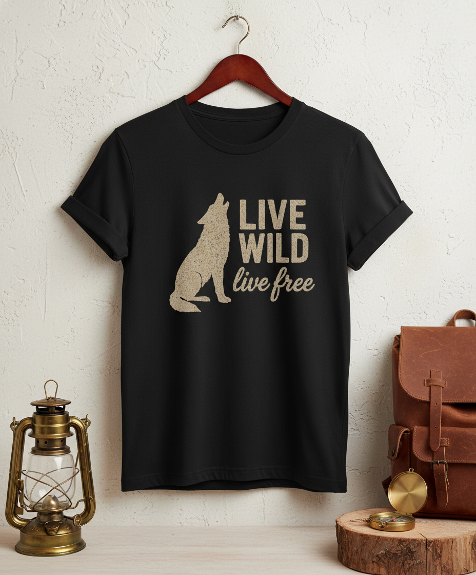 Live Wild Live Free Wolf Howling Wilderness T-Shirt