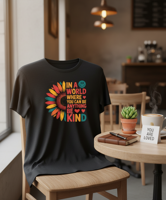 Be Kind Sunflower Tee - Positive World Message Unisex T-Shirt