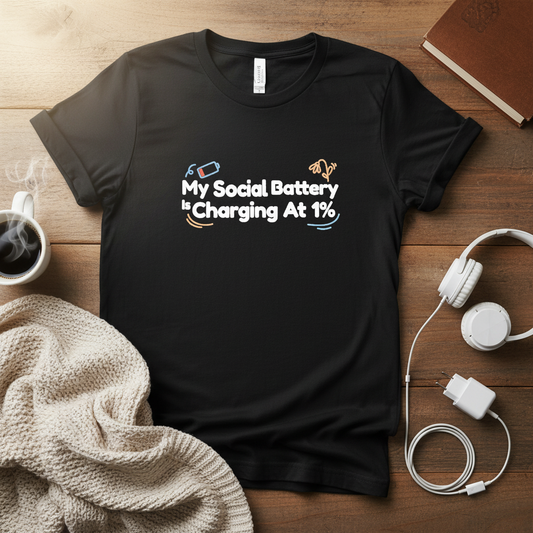 My Social Battery is 1% Charging Unisex Tee - Introvert Humor