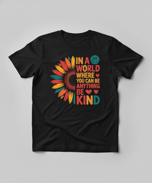Be Kind Sunflower Tee - Positive World Message Unisex T-Shirt