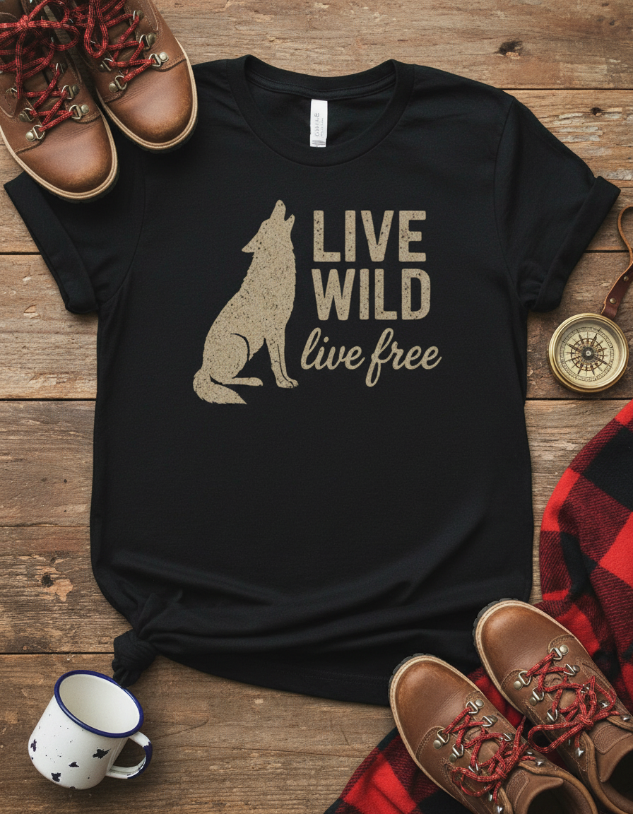 Live Wild Live Free Wolf Howling Wilderness T-Shirt