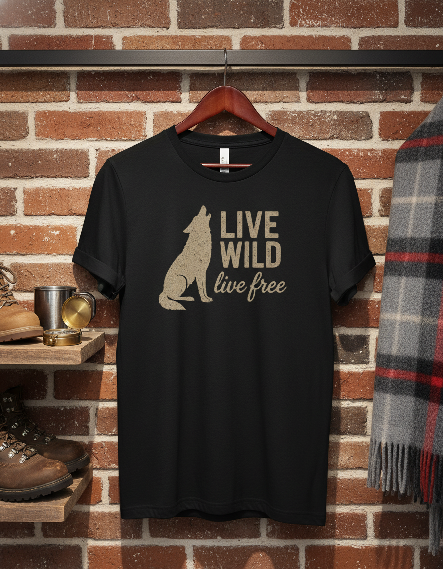 Live Wild Live Free Wolf Howling Wilderness T-Shirt