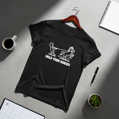 Hold Your Horses Funny Cartoon Unisex Tee