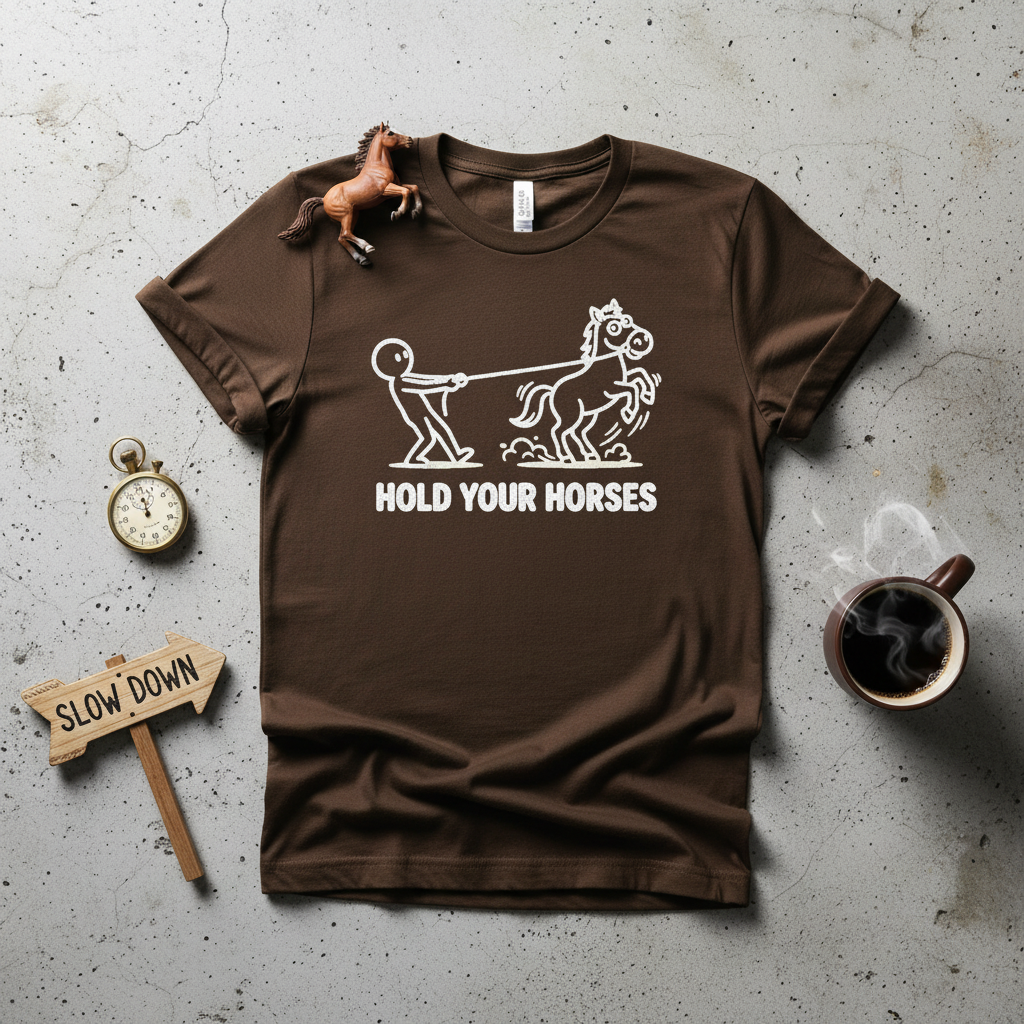 Hold Your Horses Funny Cartoon Unisex Tee