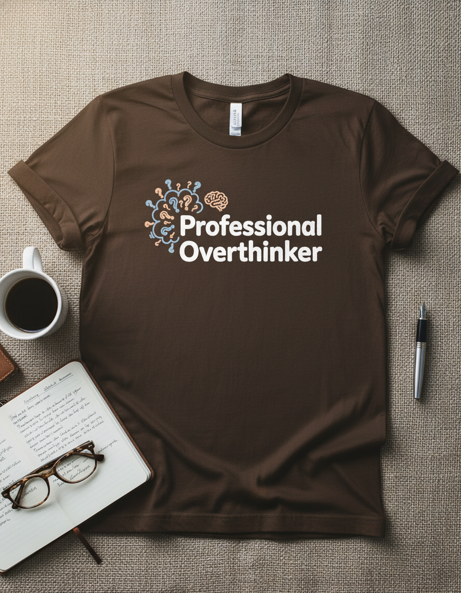Professional Overthinker T-Shirt - Relatable Brain Design Tee