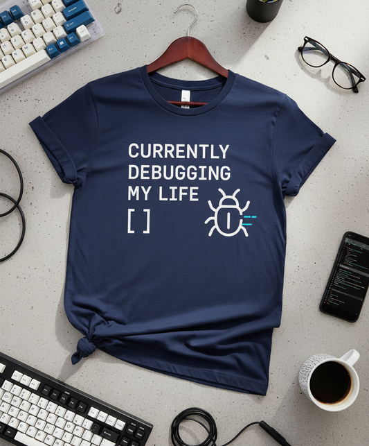 Currently Debugging My Life Unisex Coder T-Shirt – Funny Programmer Tee for Men & Women