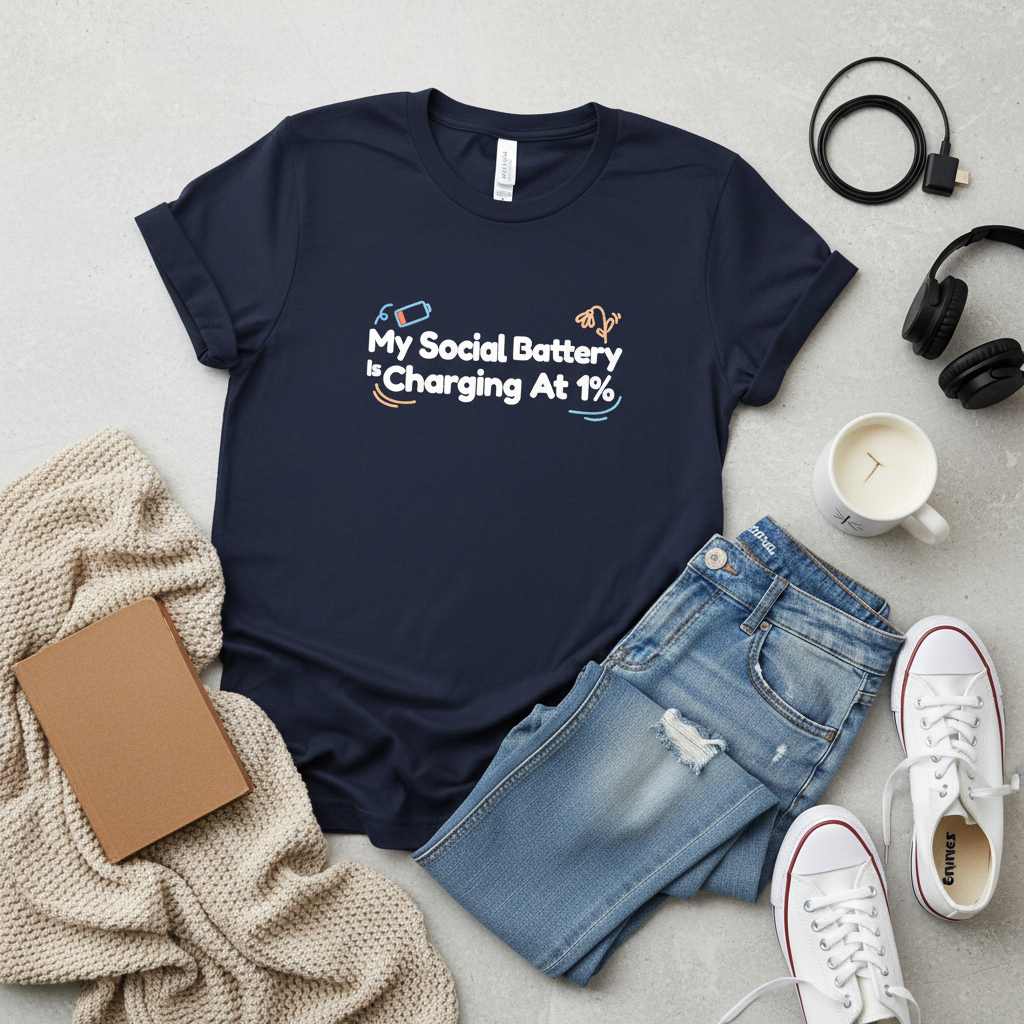 My Social Battery is 1% Charging Unisex Tee - Introvert Humor
