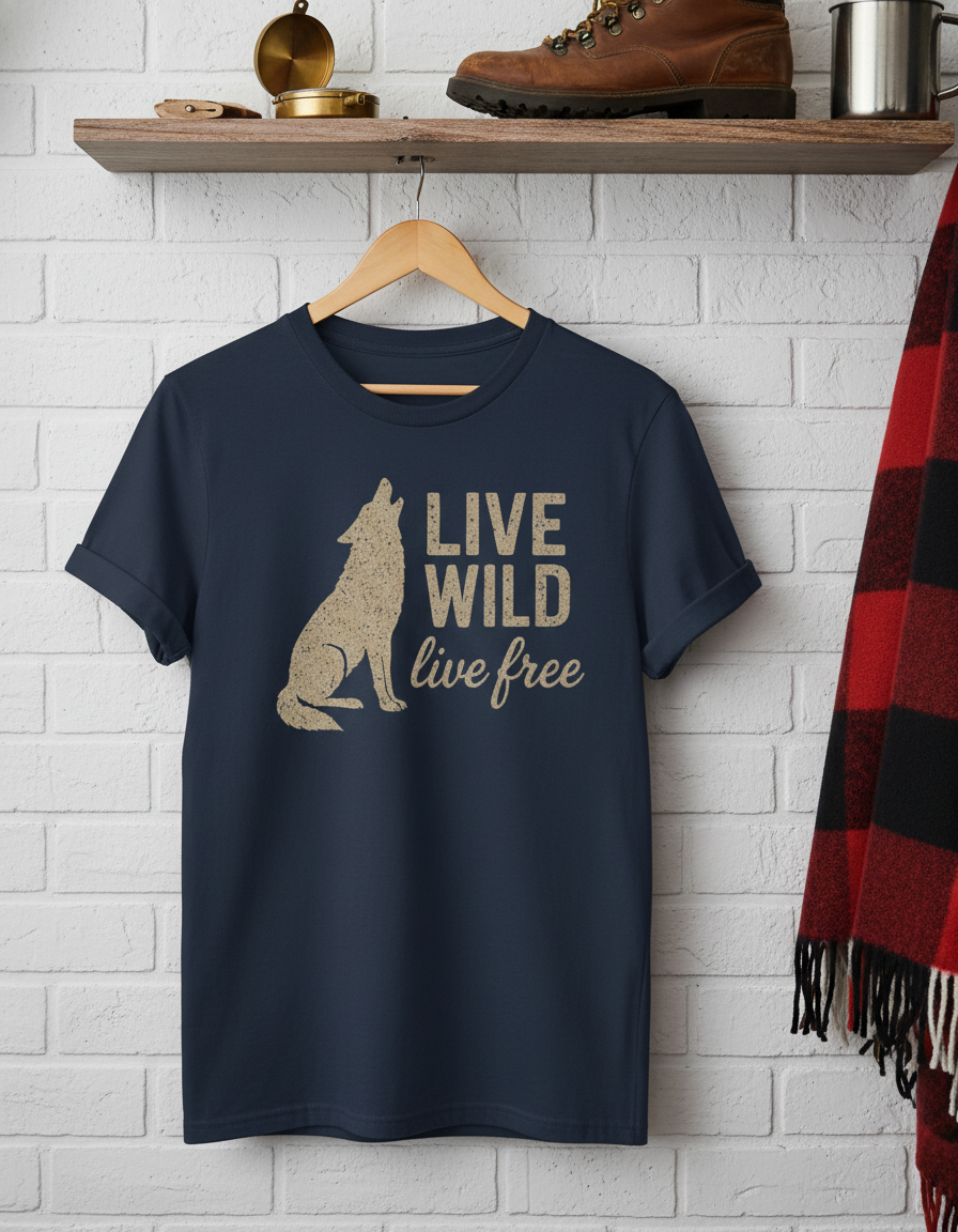 Live Wild Live Free Wolf Howling Wilderness T-Shirt