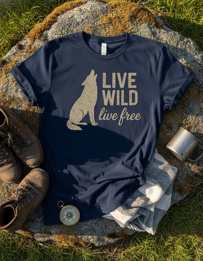 Live Wild Live Free Wolf Howling Wilderness T-Shirt
