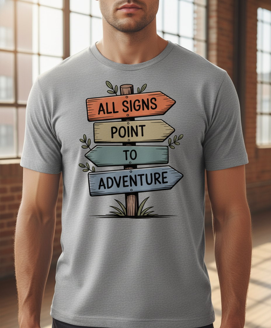 All Signs Point To Adventure - Rustic Wayfinder Unisex Tee