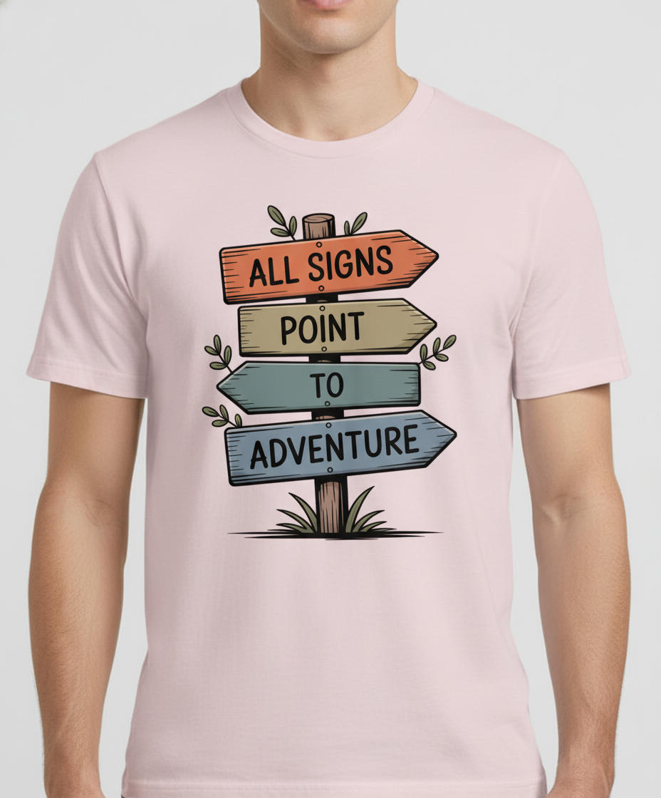 All Signs Point To Adventure - Rustic Wayfinder Unisex Tee