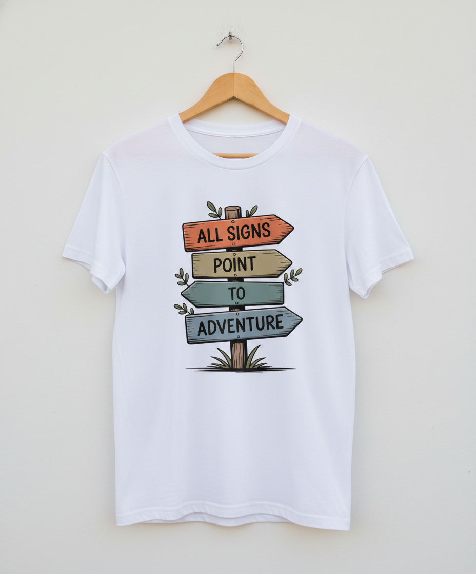 All Signs Point To Adventure - Rustic Wayfinder Unisex Tee