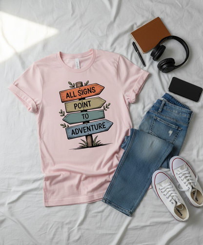 All Signs Point To Adventure - Rustic Wayfinder Unisex Tee