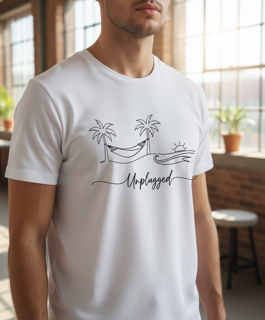 Unplugged Beach Escape | Minimalist Palm Tree Hammock Unisex Tee