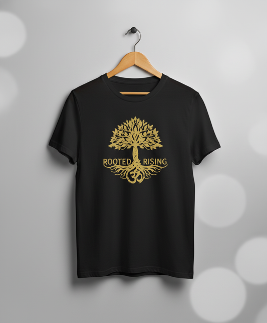 Rooted & Rising Tree of Life Stretch T-Shirt with Om Symbol – Spiritual Yoga Unisex Tee