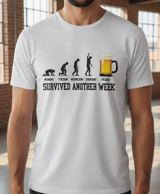 Survived Another Week Men's Cotton T-Shirt - Beer Evolution Funny Tee