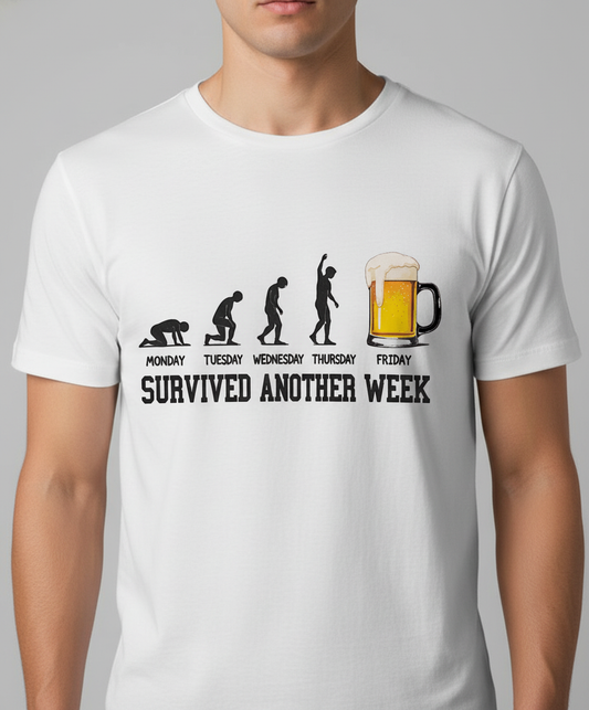 Survived Another Week Men's Cotton T-Shirt - Beer Evolution Funny Tee