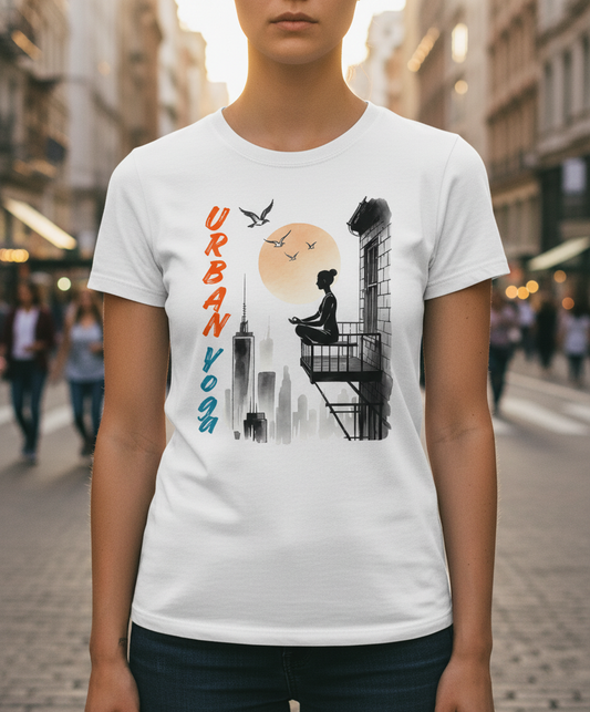 Urban Yoga Serenity Women's Tee: Find Your Zen in the Cityscape